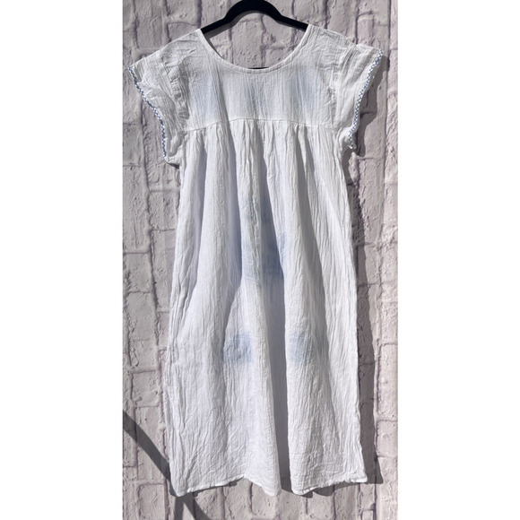 Ethnic Boho Peasant Embroidered Floral Gauze Midi Huipil Caftan Dress Ecuador M - Picture 2 of 7